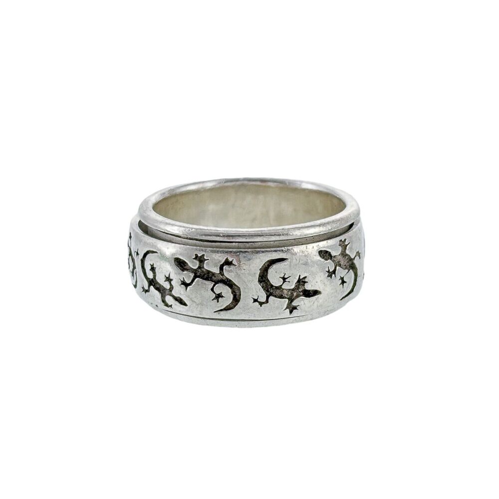 Vintage Peter Stone Southwest Sterling Silver Gecko Lizard Spinner Ring Size 6